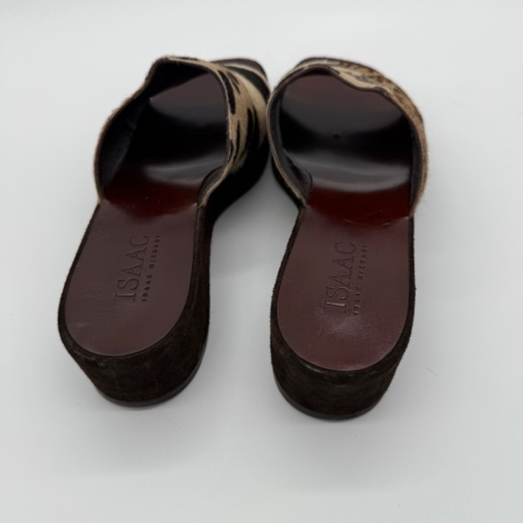 Vintage Isaac Mizrahi Italy Animal Print Fur Wedge Slides 10B Suede Leather Y2K - Picture 5 of 8